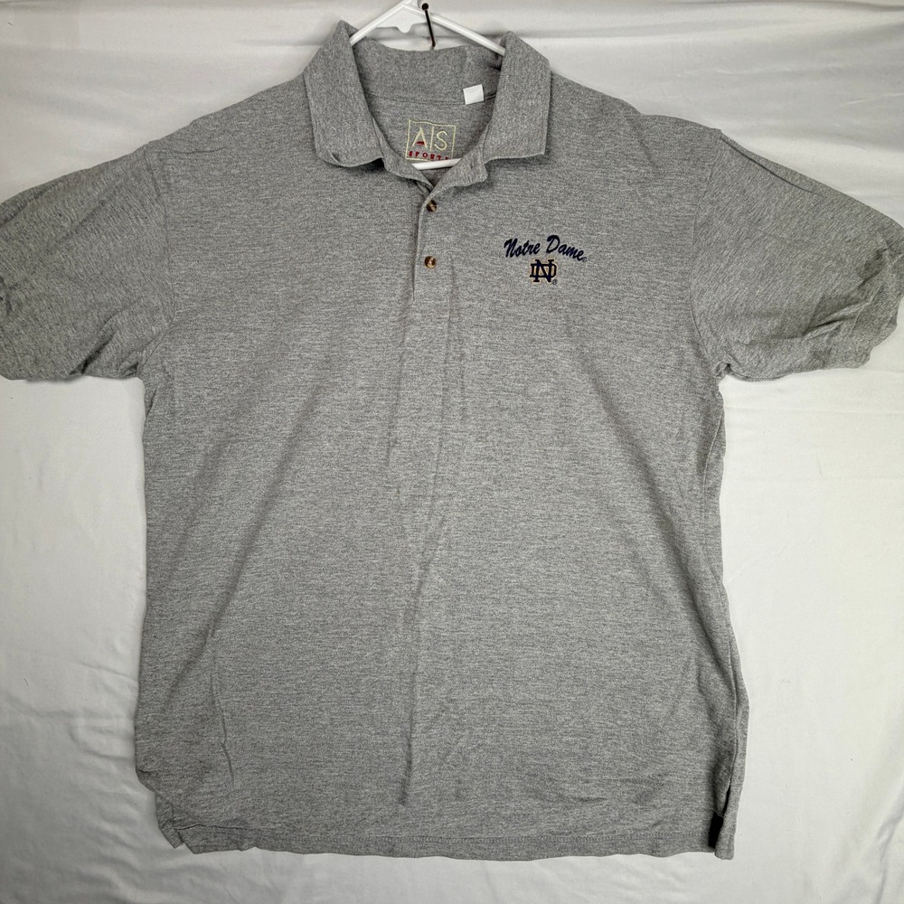 Vintage AS Sports Notre Dame Fighting Irish Polo Shirt Mens XL Gray Pique Knit